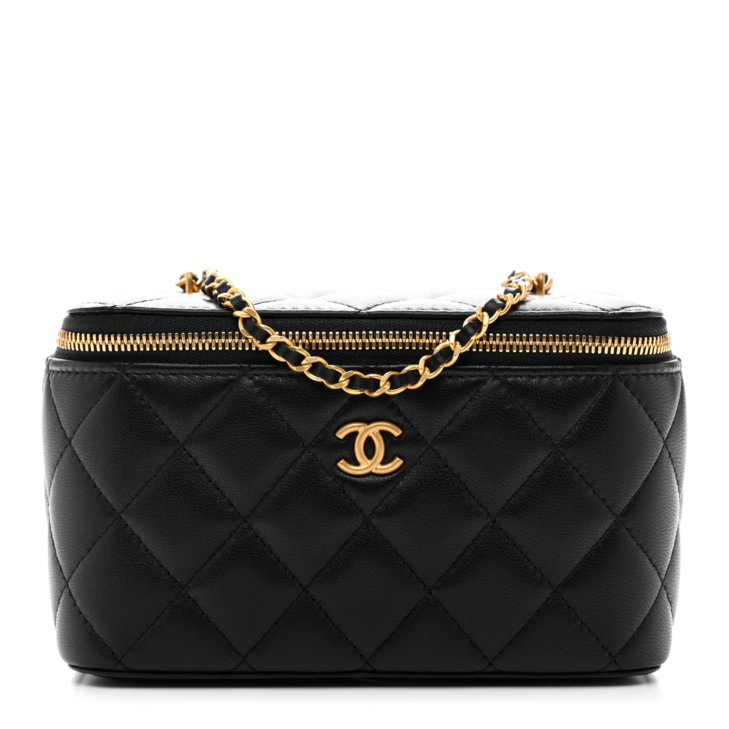 Chanel Lambskin Enamel Quilted Small Coco Hearts Vanity Case With Chain Black 1 of 11