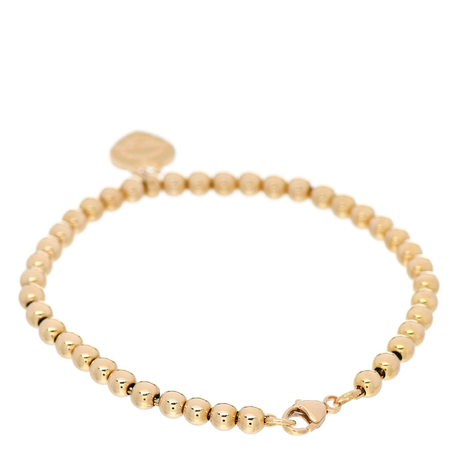 Tiffany 18K Yellow Gold 4mm Return To Tiffany Bead Heart Tag Bracelet 2 of 5