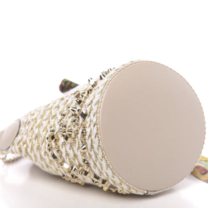 Christian Louboutin Woven Jute Crepe Satin Studded Marie Jane Bucket White Gold 8 of 9