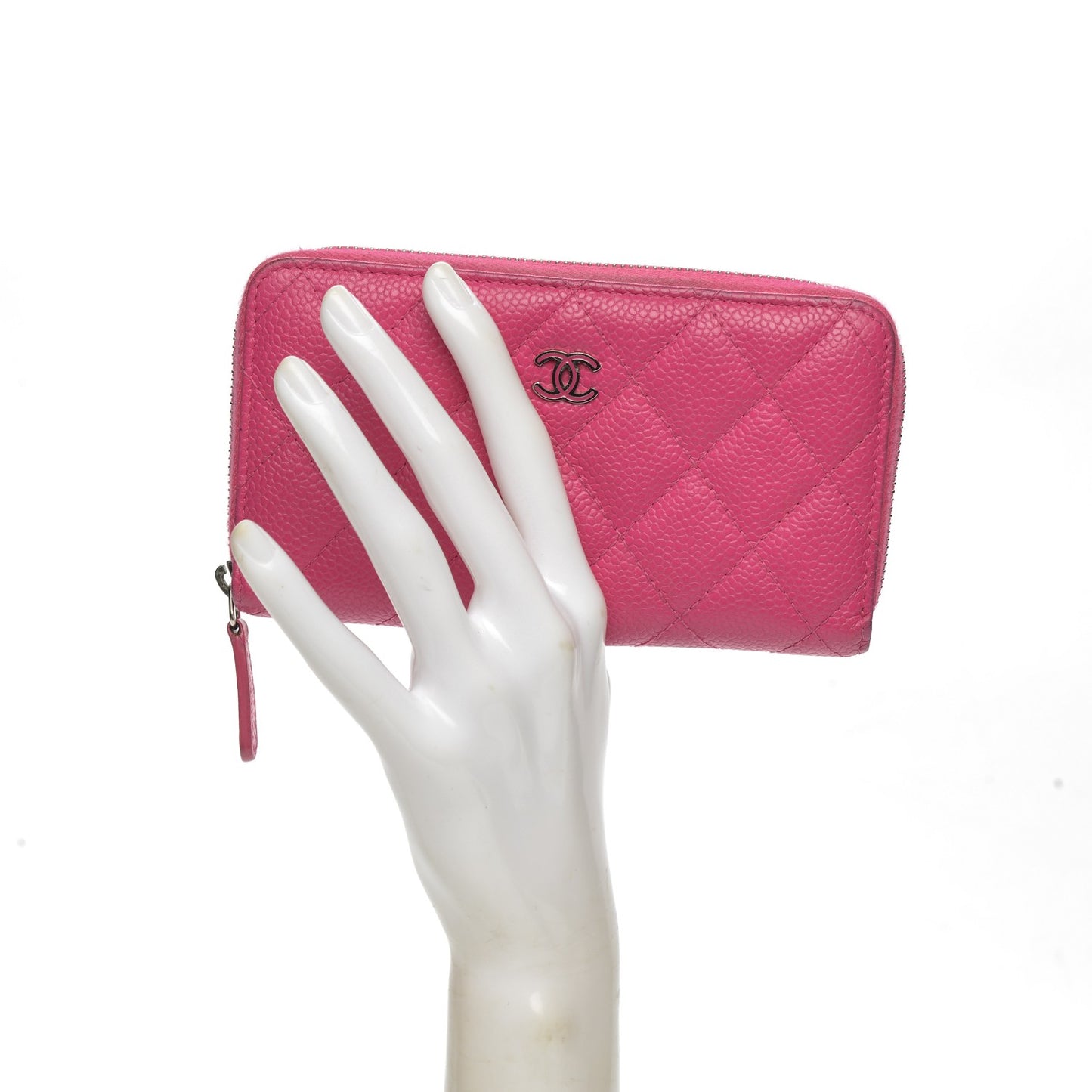 Caviar Quilted Small Zip Around Wallet Pink