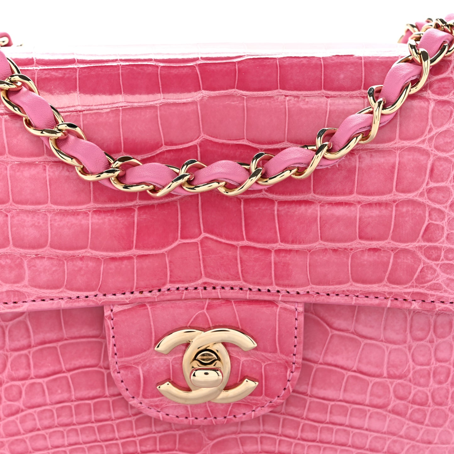 Shiny Alligator Ombre Mini Rectangular Flap Rose