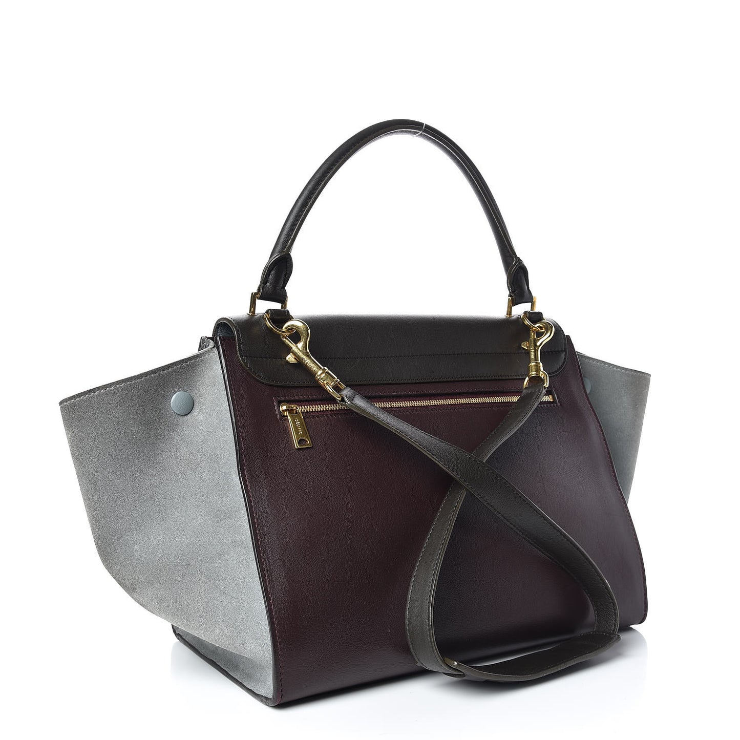 Smooth Calfskin Suede Medium Tri-Color Trapeze Dark Grey