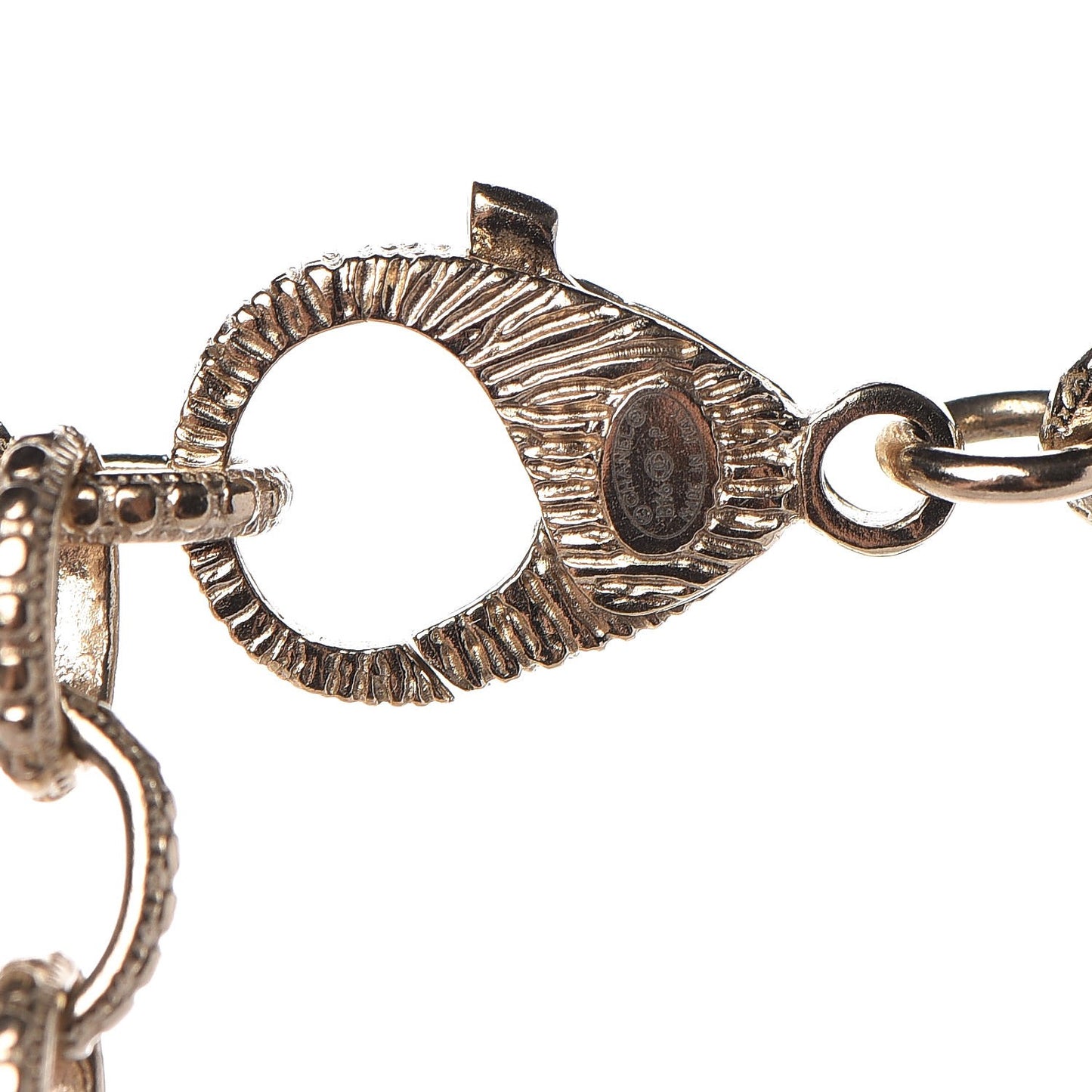 Quilted CC Long Chain Necklace Gold Pearly White