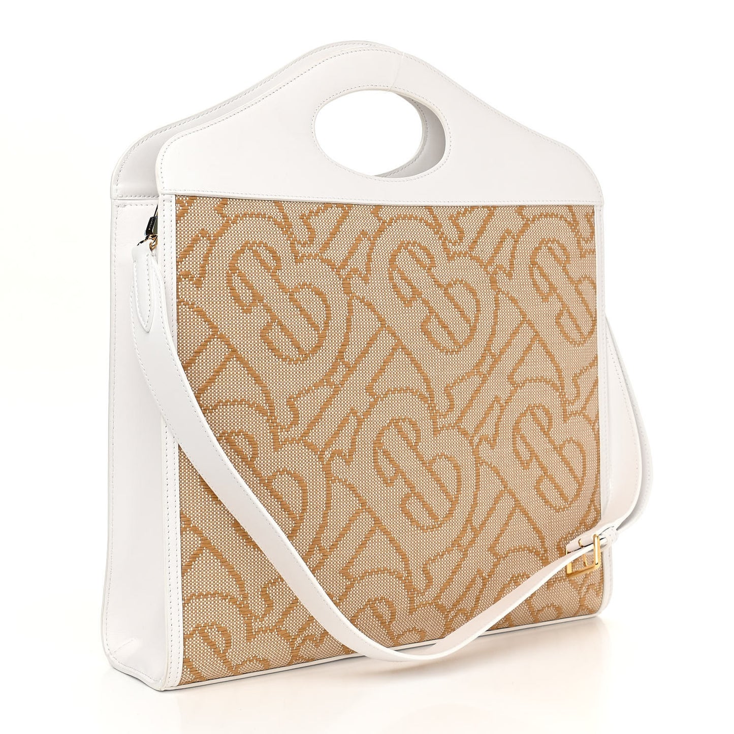 Monogram Canvas Smooth Calfskin Medium Pocket Bag White Beige