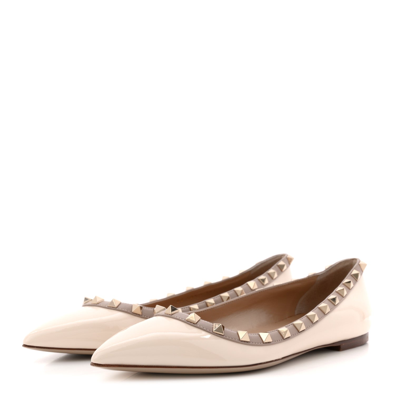 靴 VALENTINO 23.5 Poudre Valentino Garavani Patent Rockstud Ballerina Flats 38.5 Ivory