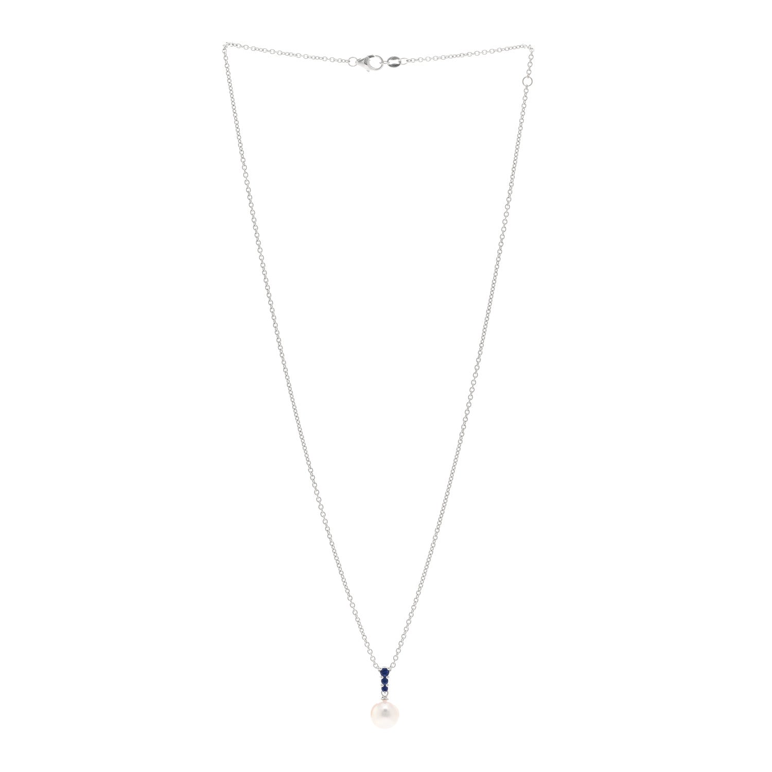 Mikimoto 18K White Gold Blue Sapphire Akoya Pearl 8-8.5mm Morning Dew Pendant Necklace 3 of 5