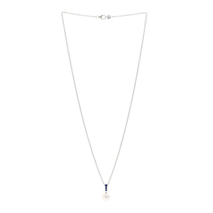Mikimoto 18K White Gold Blue Sapphire Akoya Pearl 8-8.5mm Morning Dew Pendant Necklace 3 of 5