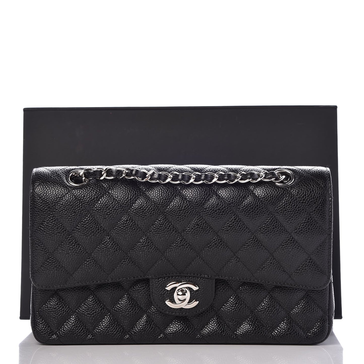 Caviar Quilted Medium Double Flap Black