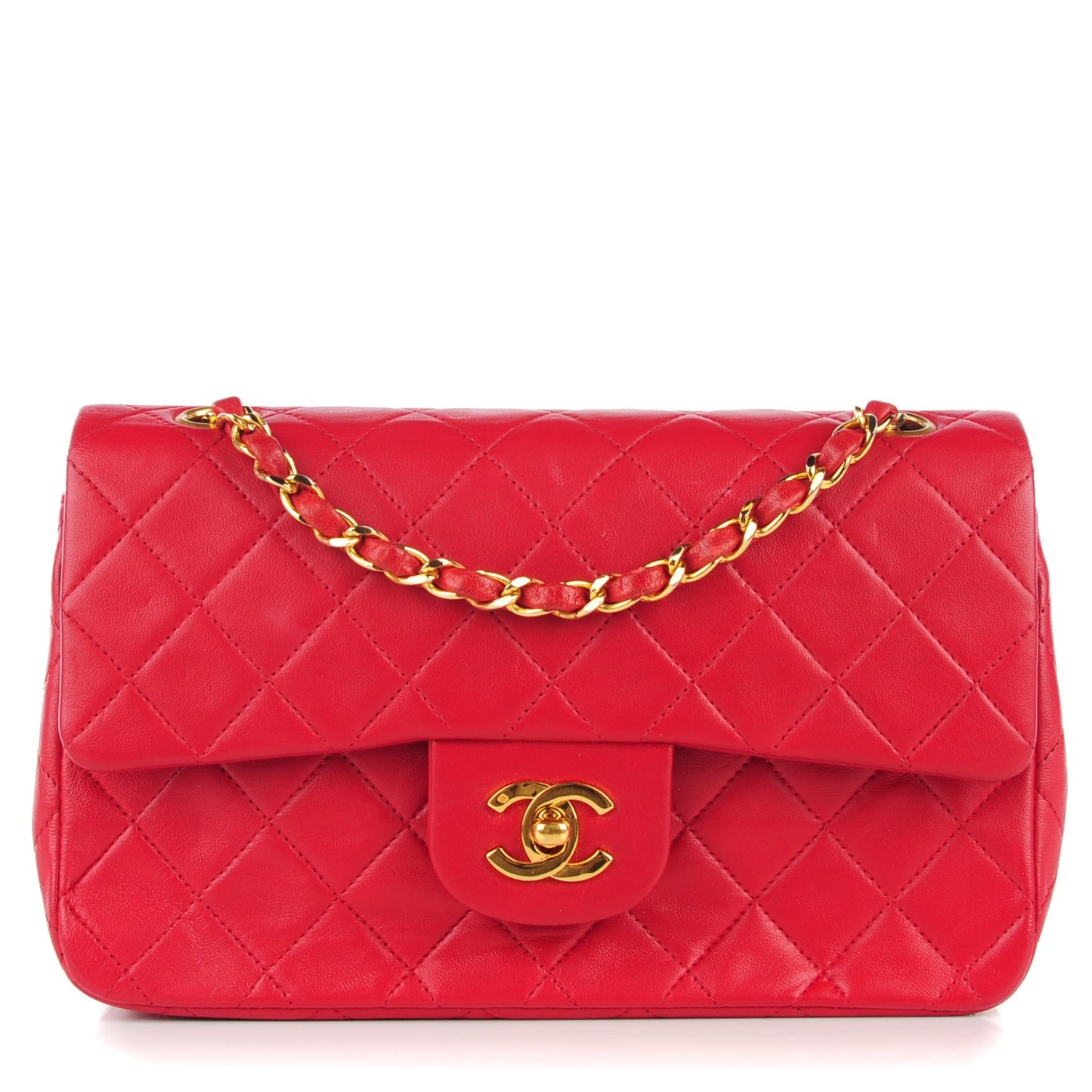 Lambskin Quilted Small Double Flap Red