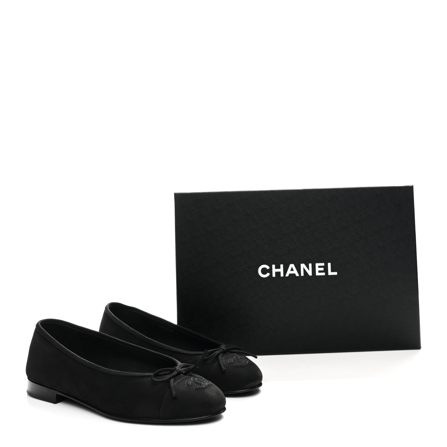 Chanel Suede Calfskin Cap Toe CC Ballerina Flats 36 Black 10 of 10