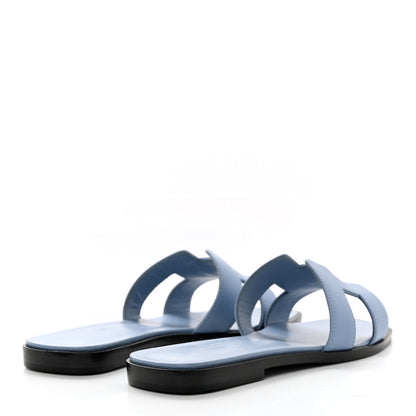 Hermes Box Calfskin Oran Sandals 37 Light Bleu 4 of 8