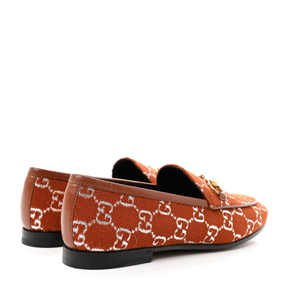 Gucci Canvas GG Monogram Horsebit Womens Jordaan Loafers 35.5 Burnt Orange Silver 4 of 18
