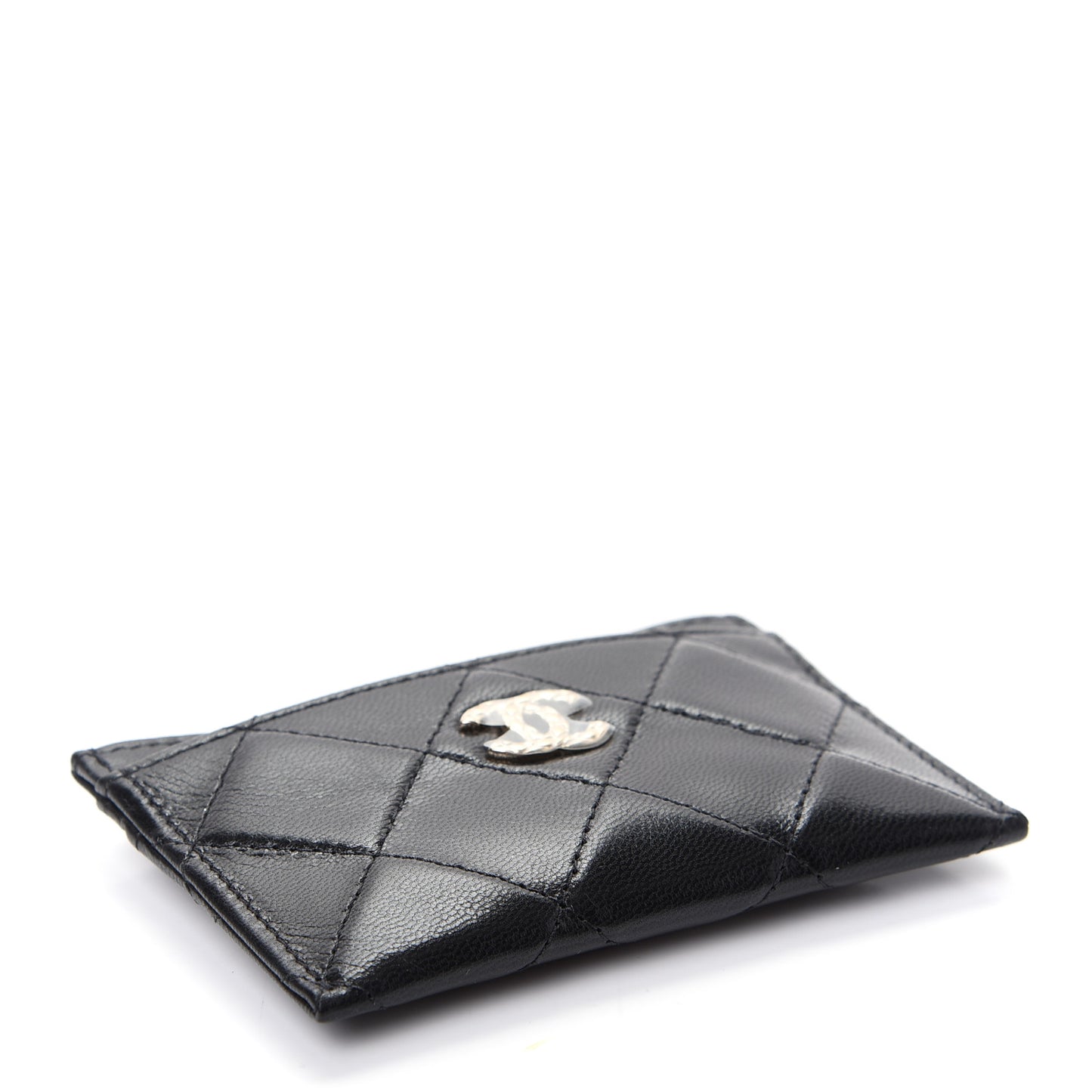 Lambskin Quilted Brilliant Card Holder Black