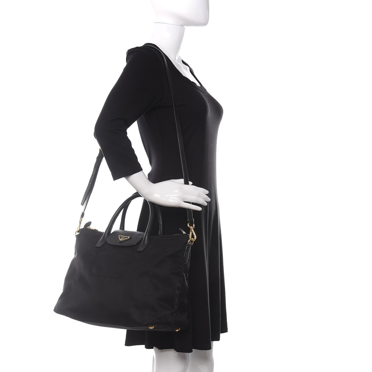 Prada Tessuto Nylon Saffiano Tote Black 2 of 9