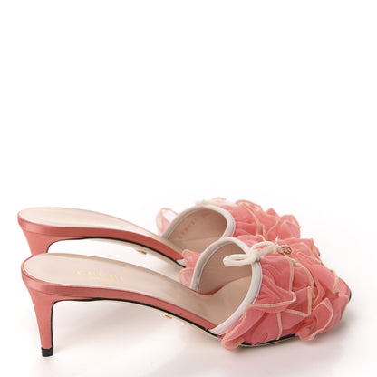 Gucci Tulle Ruffle Low Heel Slide Sandals 38.5 Peach Mystic White 4 of 10
