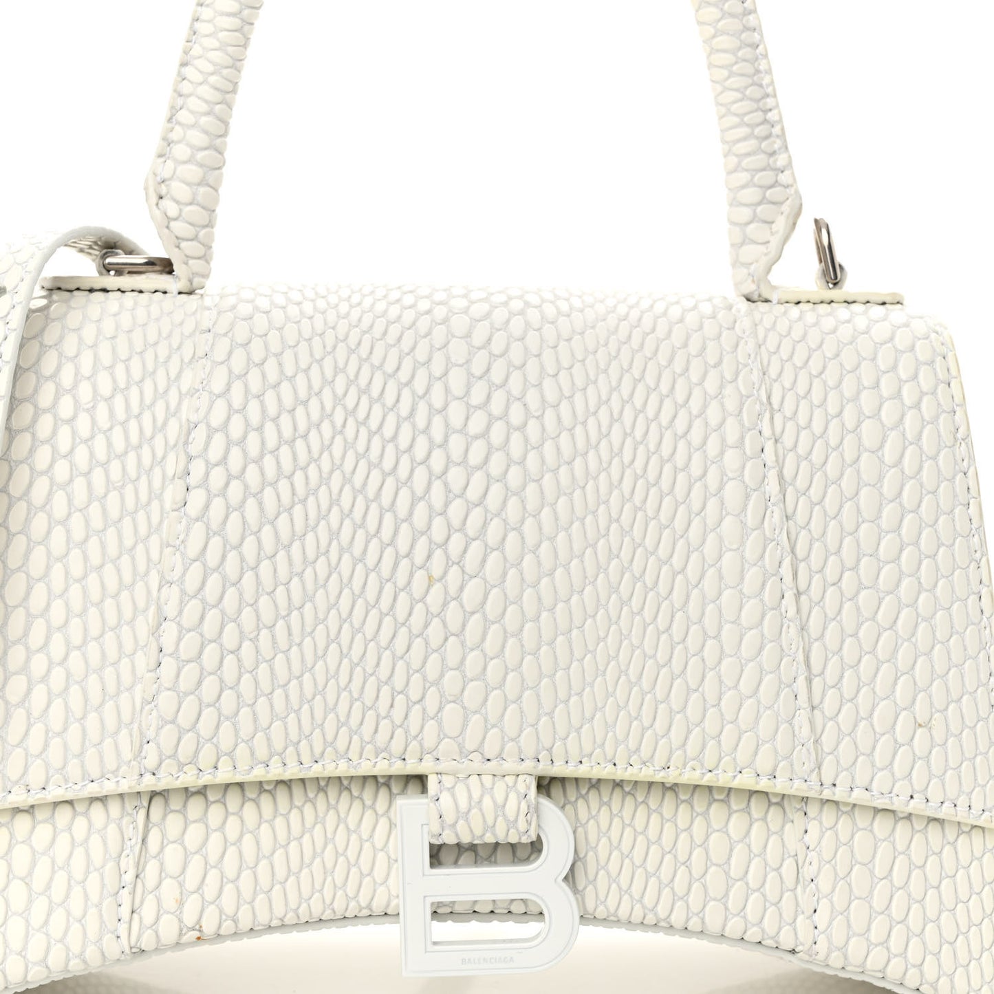 Matte Calfskin Snake Embossed Tonal B Small Hourglass Top Handle Bag Optic White