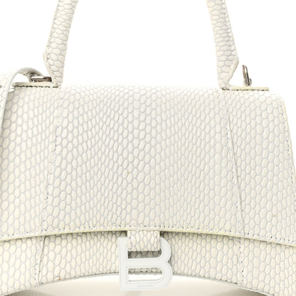 Balenciaga Matte Calfskin Snake Embossed Tonal B Small Hourglass Top Handle Bag Optic White 8 of 11