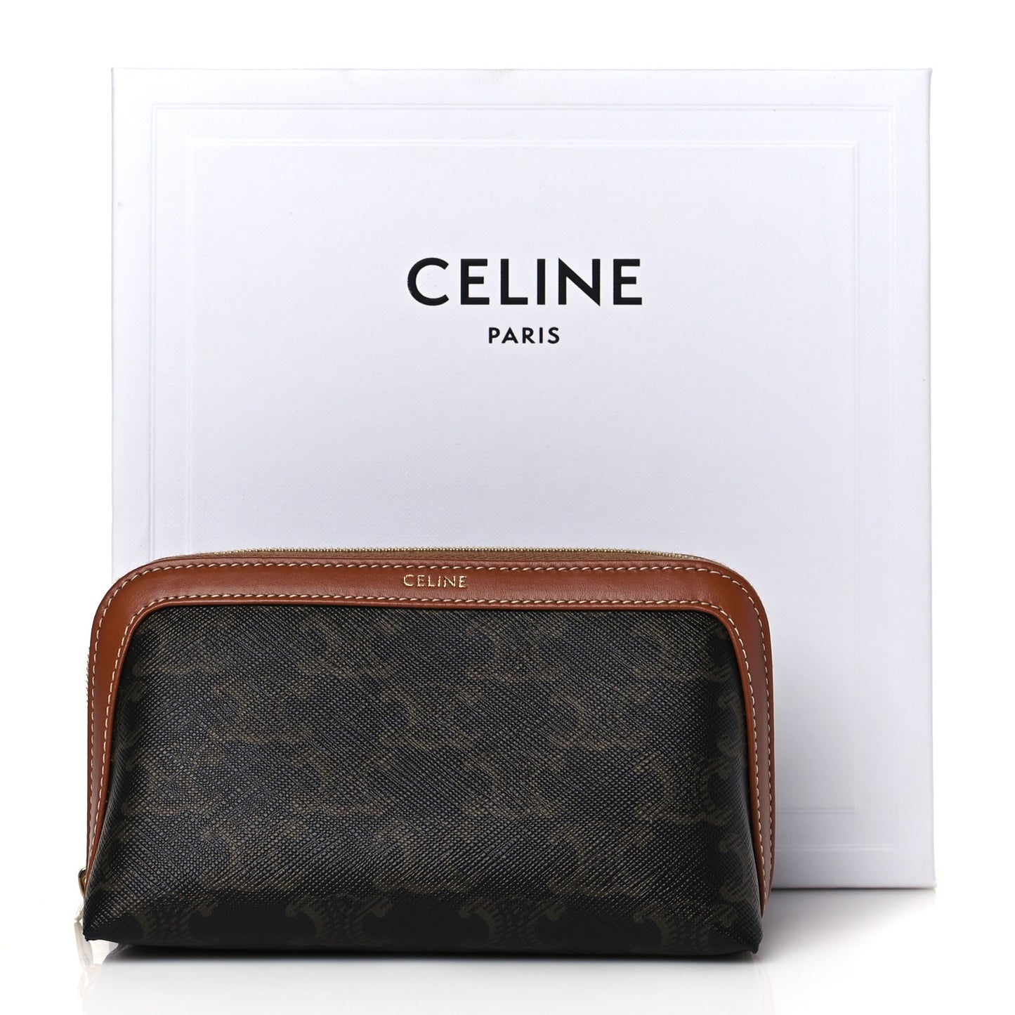Triomphe Canvas Calfskin Small Cosmetic Pouch Tan