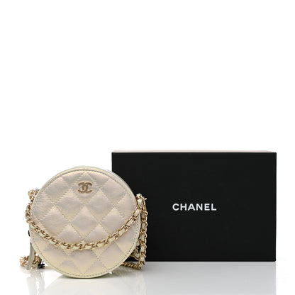 Chanel Iridescent Lambskin Quilted Round Clutch With Chain Ivory 8 of 8