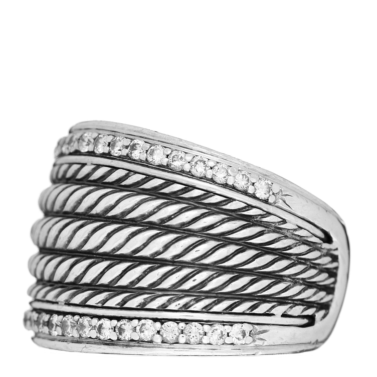 Sterling Silver Diamond 17mm Cable Cigar Band Ring 54 7