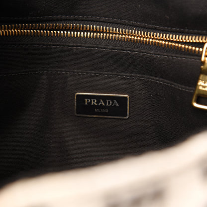 Prada Canapa Woven Tote White Black 5 of 9