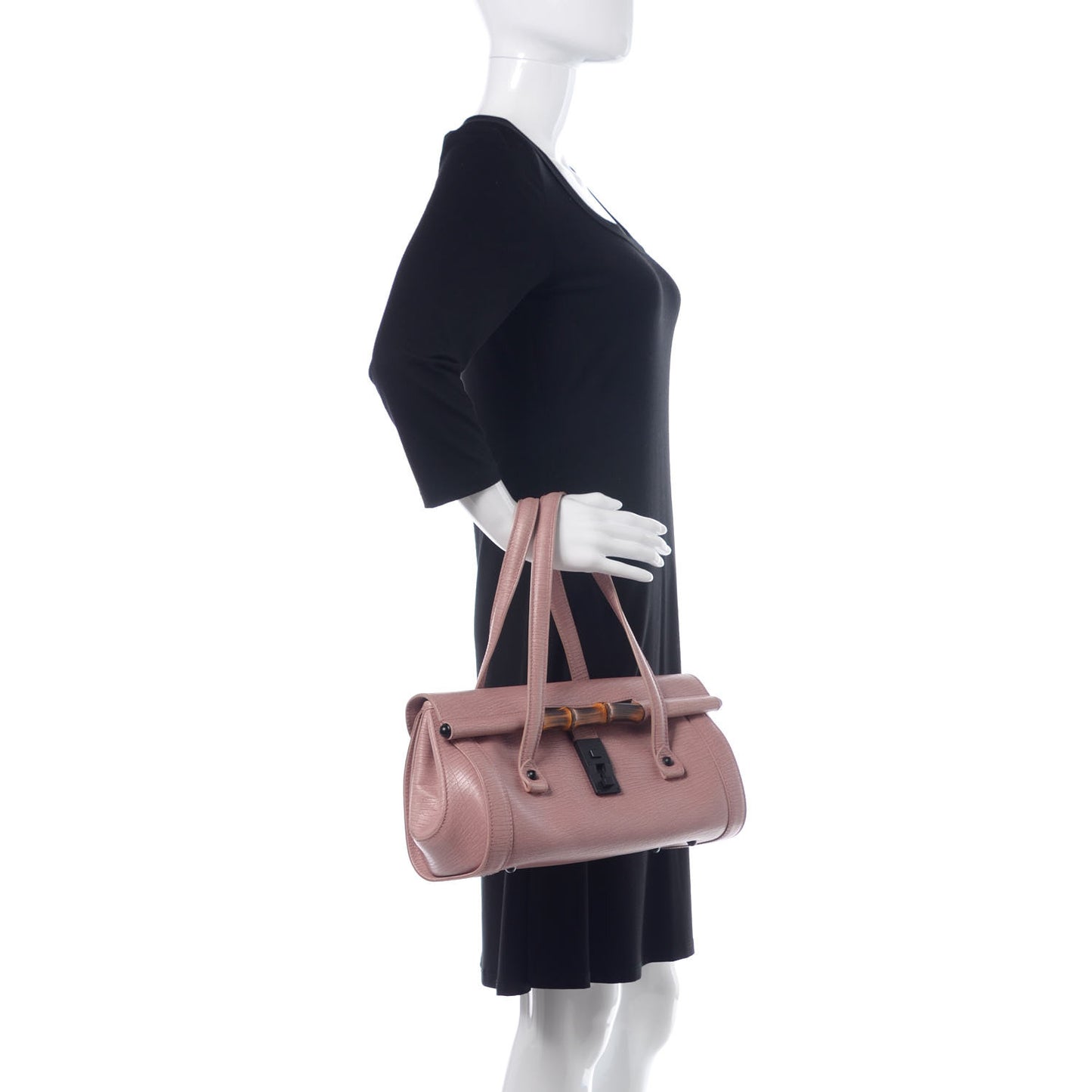 Calfskin Bamboo Bullet Satchel Carmine Rose