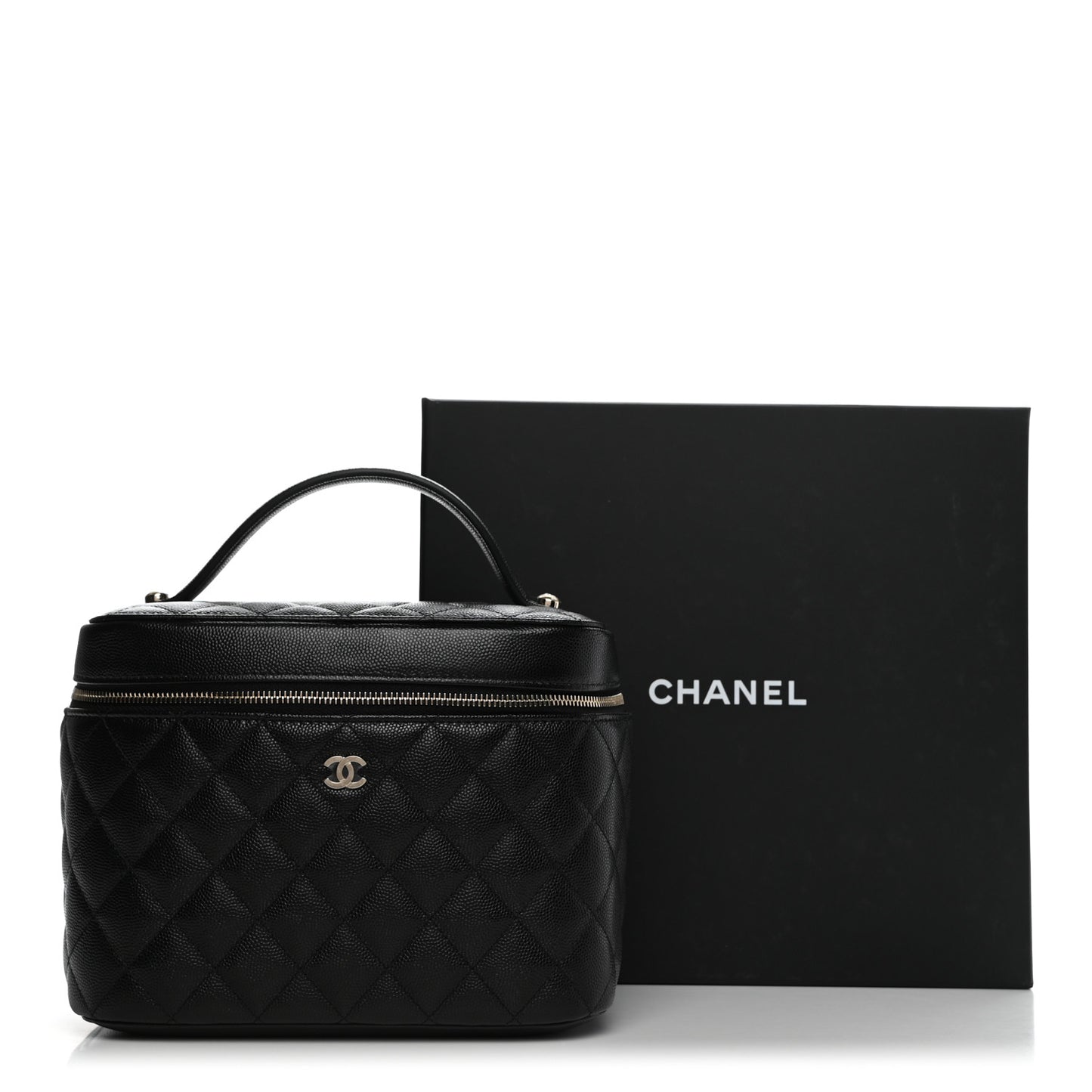 Caviar Quilted Large Vanity Pouch Black