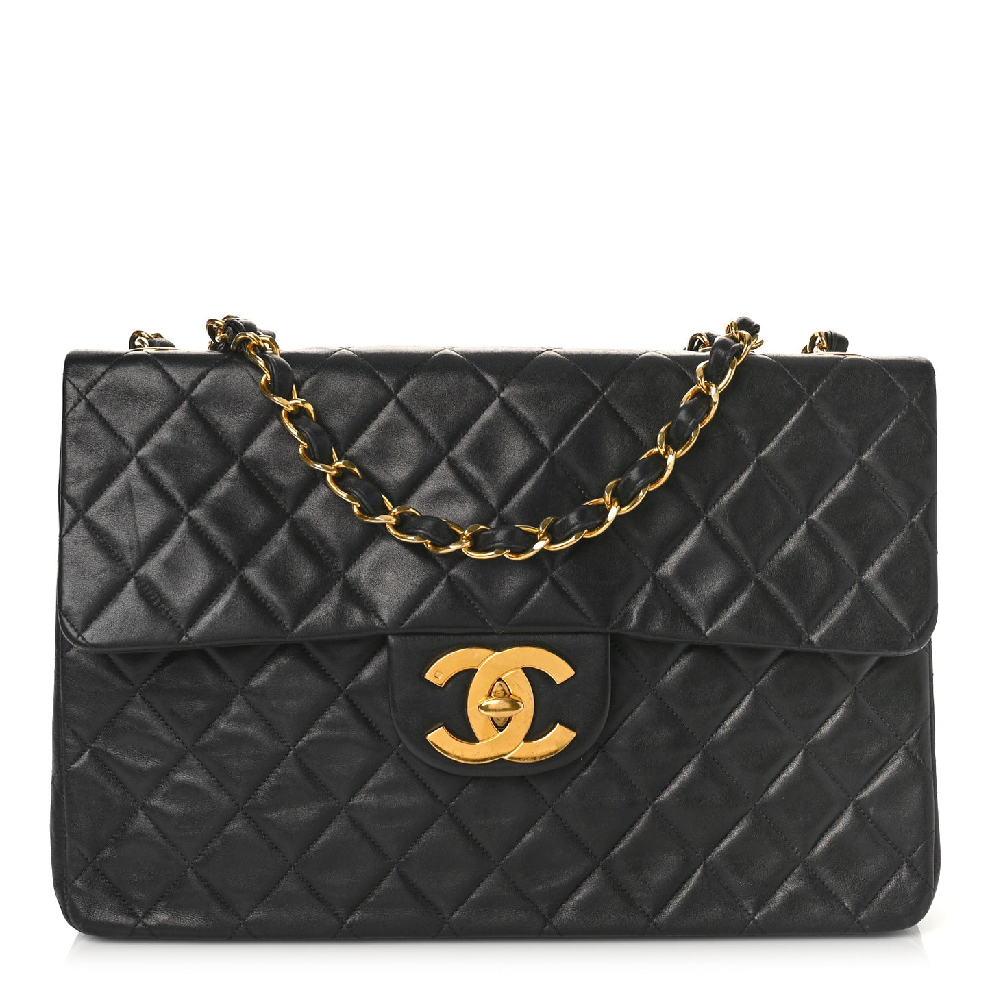 Lambskin Quilted XL Jumbo Single Flap Black