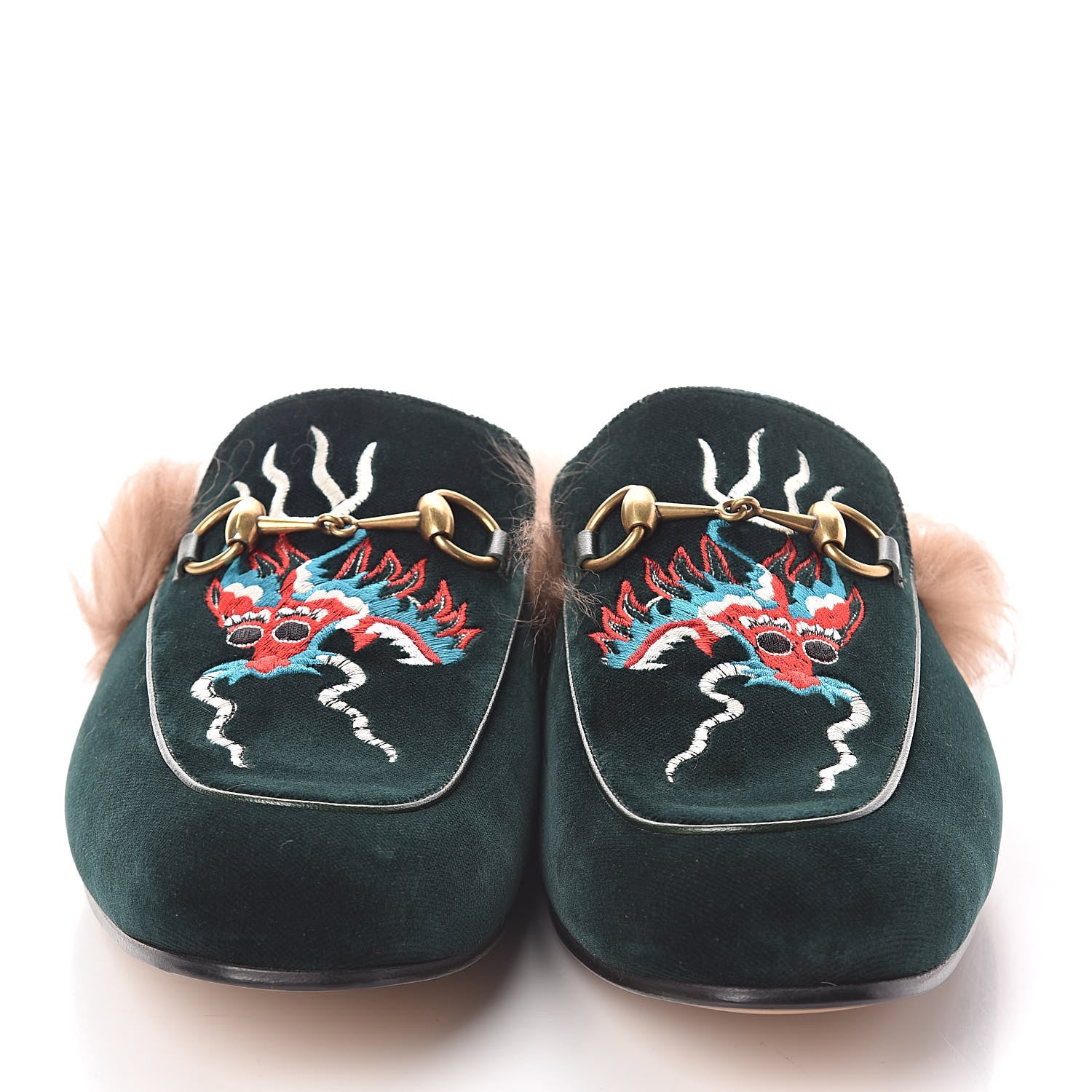 Gucci Velvet Fur Dragon Embroidered Mens Princetown Slippers 11 Zaffre Dark Zaffre 2 of 8