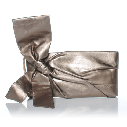 Valentino Garavani Metallic Nappa Bow Clutch Sasso 1 of 7