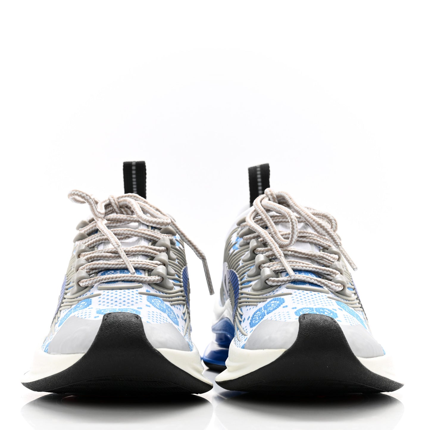 Technical Knit Fabric Waves GG Monogram Womens Gucci Run Sneakers 35 Great White Bright Splash Thunder Grey Sky