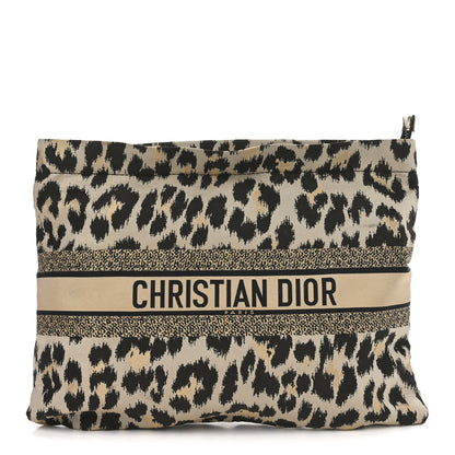 Christian Dior Canvas Embroidered Mizza Diortravel Zipped Pouch Beige Black 1 of 10