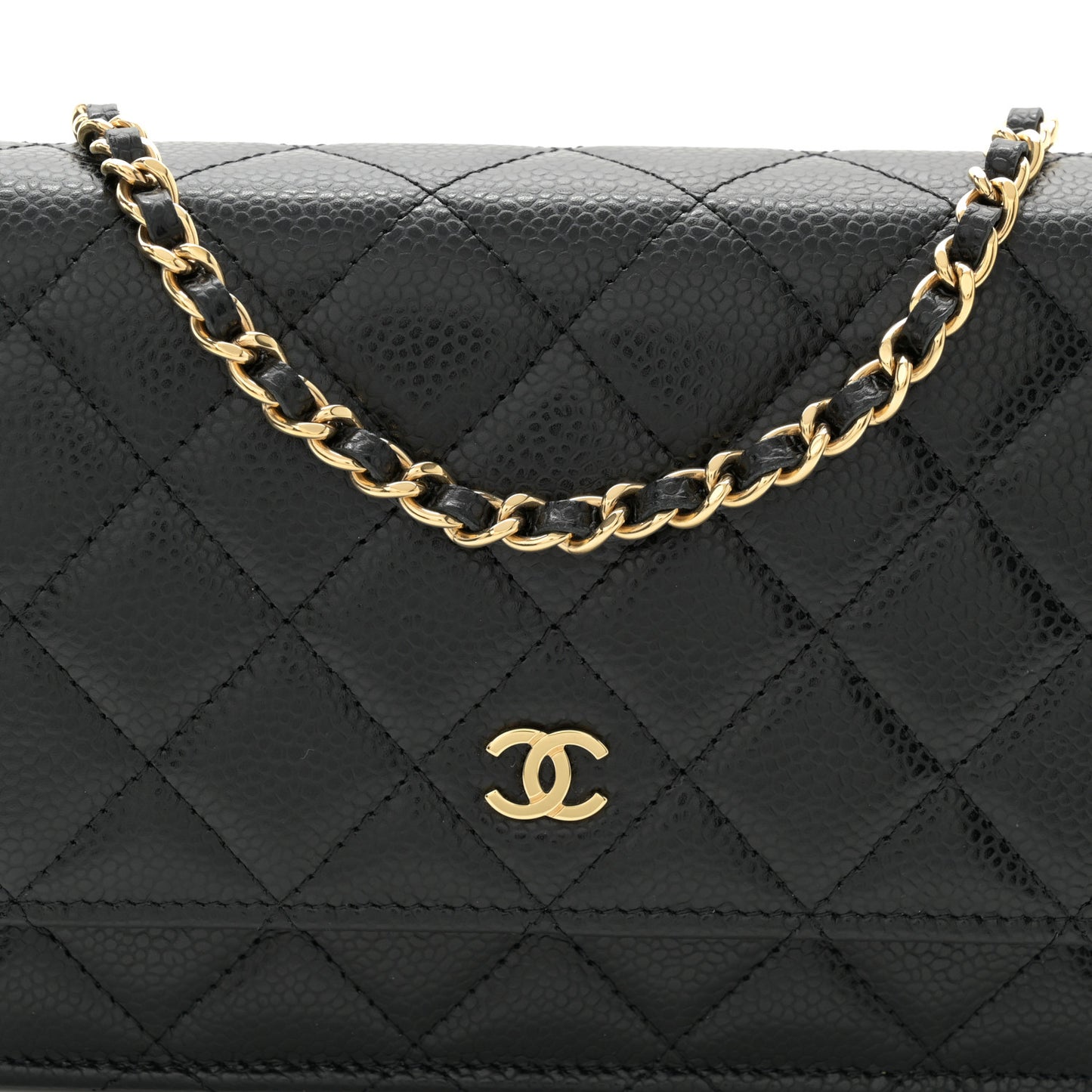 Caviar Quilted Wallet on Chain WOC Black
