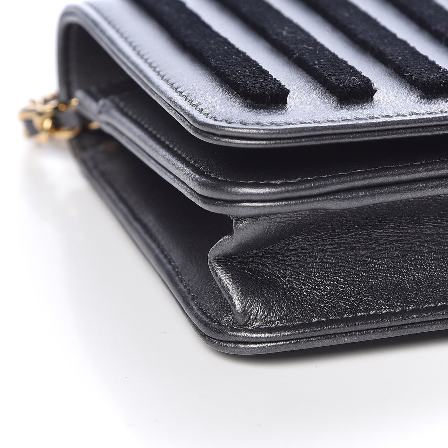 Iridescent Calfskin Velvet Stripe Wallet On Chain WOC Purple