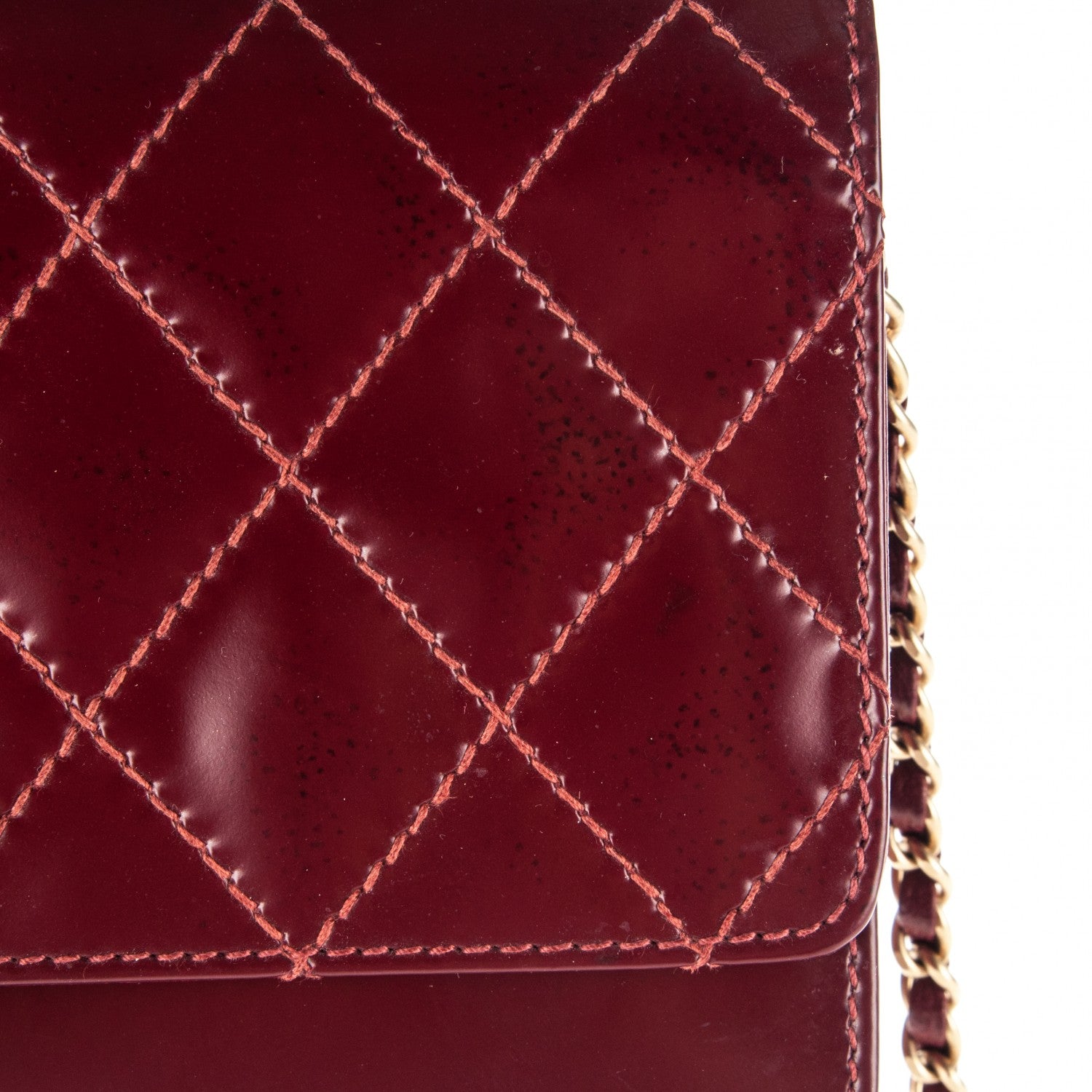 Chanel Glazed Calfskin Quilted Wallet On Chain WOC Dark Red 12 of 13