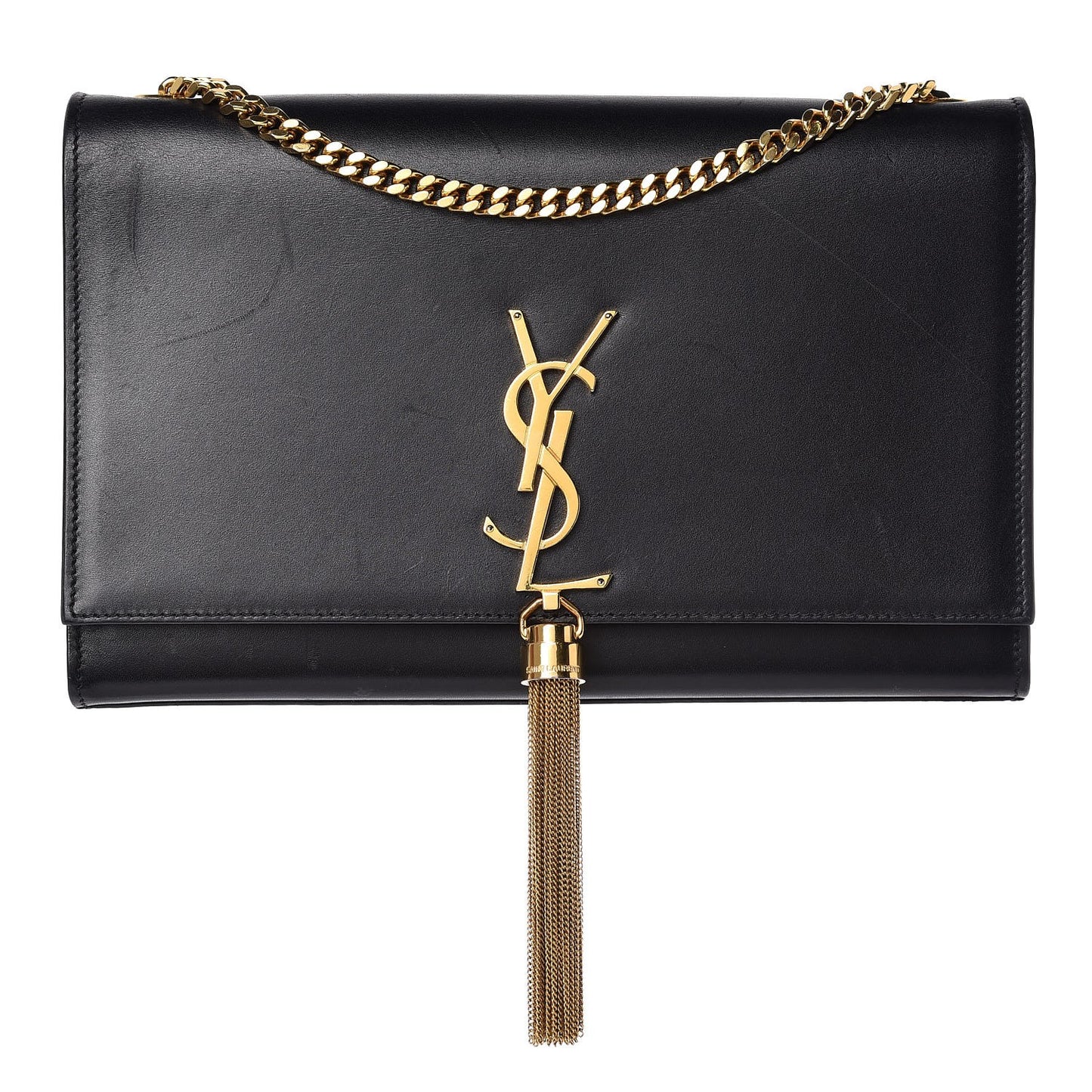 Smooth Calfskin Medium Classic Monogram Kate Tassel Satchel Black