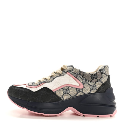 Gucci GG Supreme Monogram Mix Monogram Womens Rhyton Sneakers 35.5  Black Blue Wild Rose White Beige 1 of 9