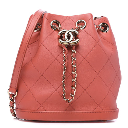 Chanel Calfskin Stitched Chain Bucket Bag Coral 1 of 10