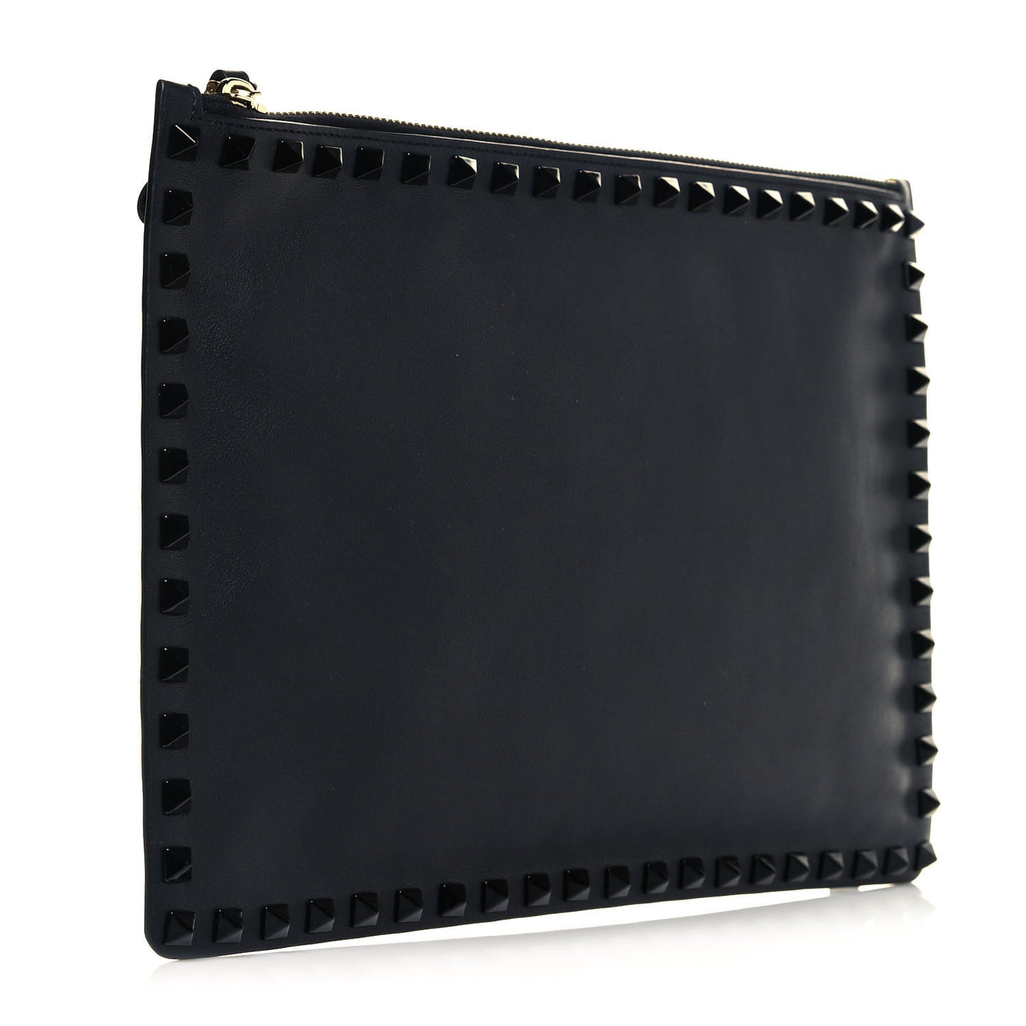 Vitello Large Rockstud Zip Pouch Black