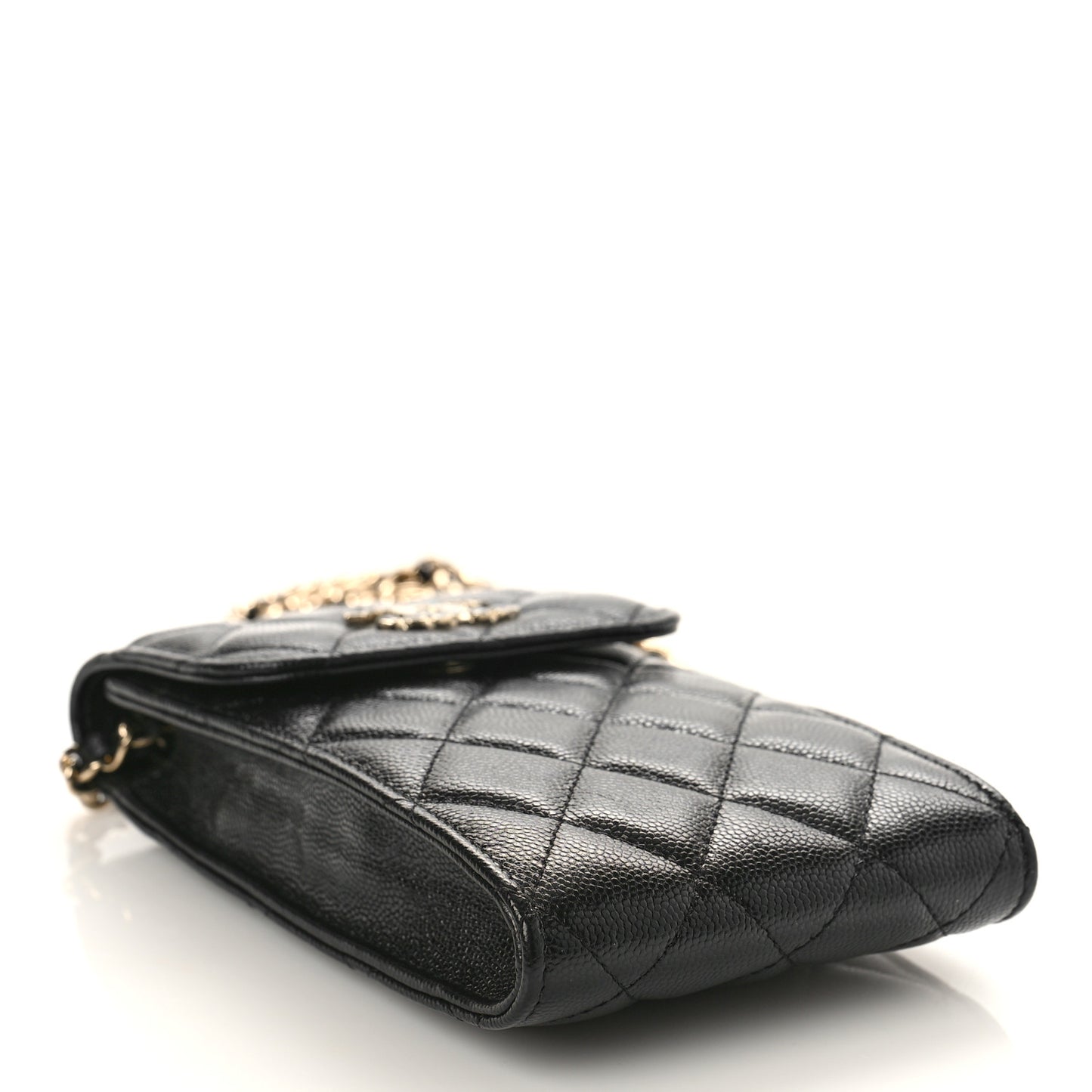 Caviar Quilted Crystal CC Airpods Pro and Phone Case With Chain Black