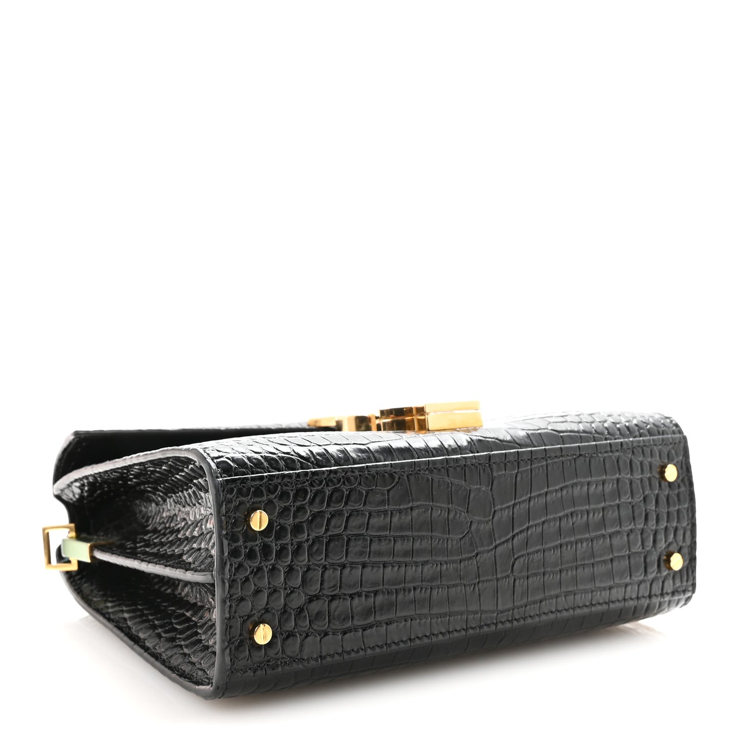 Calfskin Crocodile Embossed Mini Classic Monogram Cassandra Top Handle Black