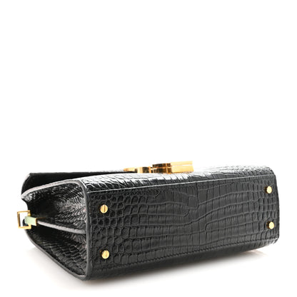 Saint Laurent Calfskin Crocodile Embossed Mini Classic Monogram Cassandra Top Handle Black 4 of 10