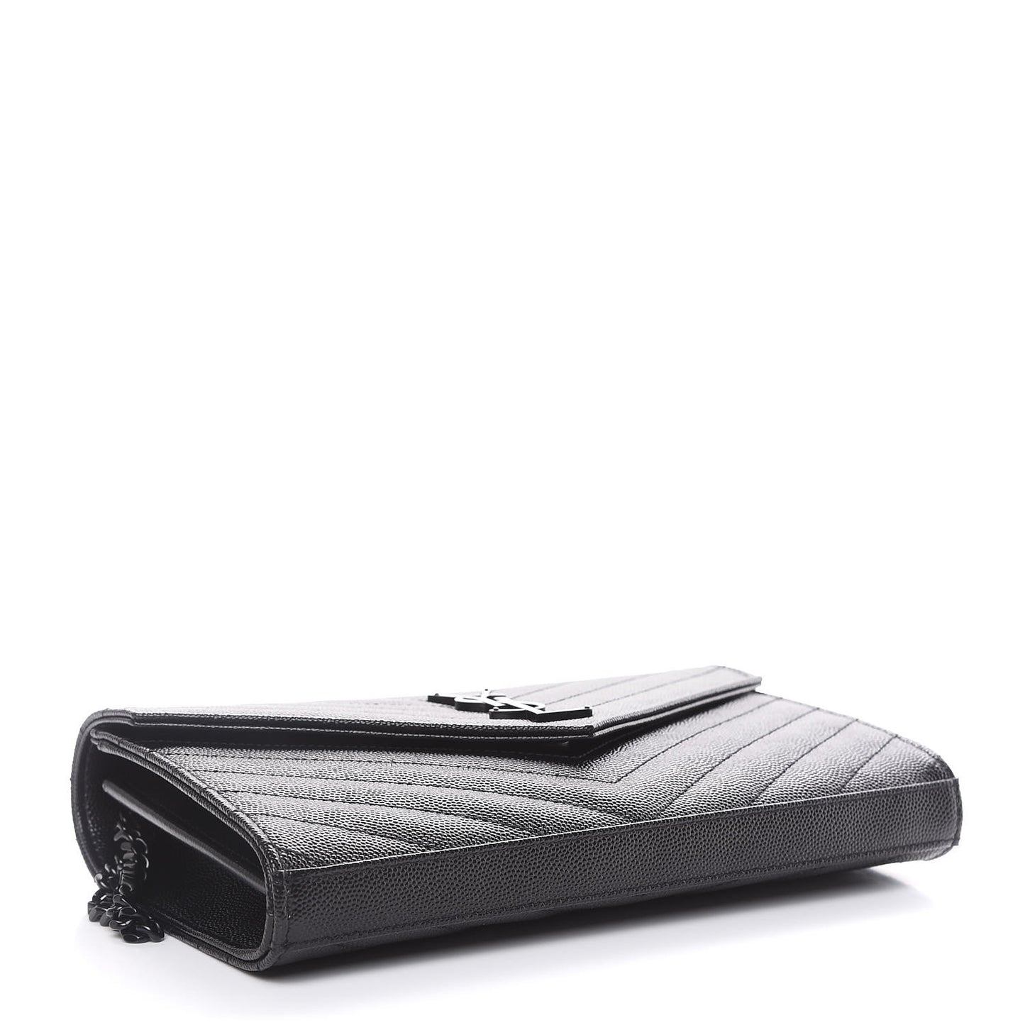 Grain De Poudre Matelasse Chevron Monogram Chain Wallet Black