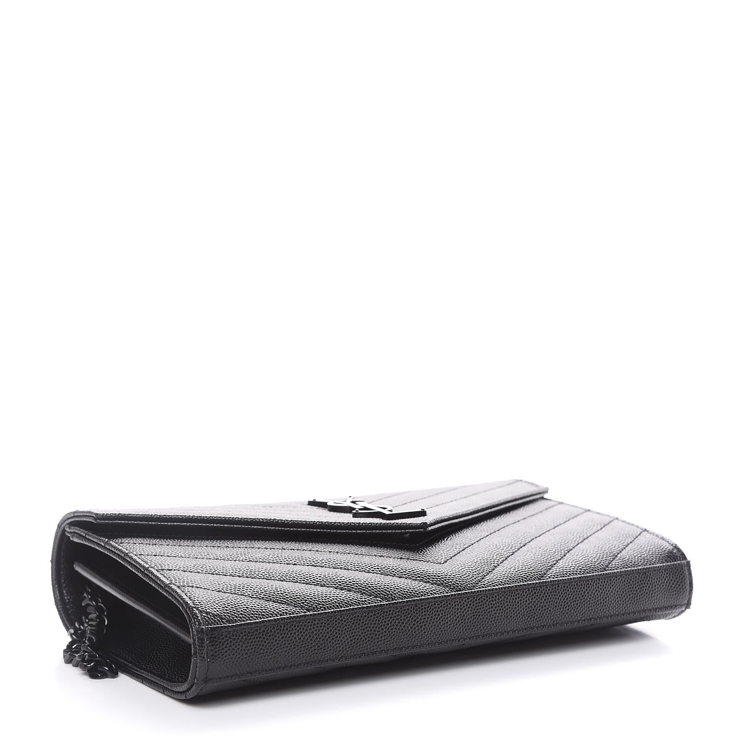 Saint Laurent Grain De Poudre Matelasse Chevron Monogram Chain Wallet Black 4 of 10
