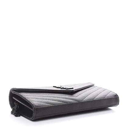 Saint Laurent Grain De Poudre Matelasse Chevron Monogram Chain Wallet Black 4 of 10