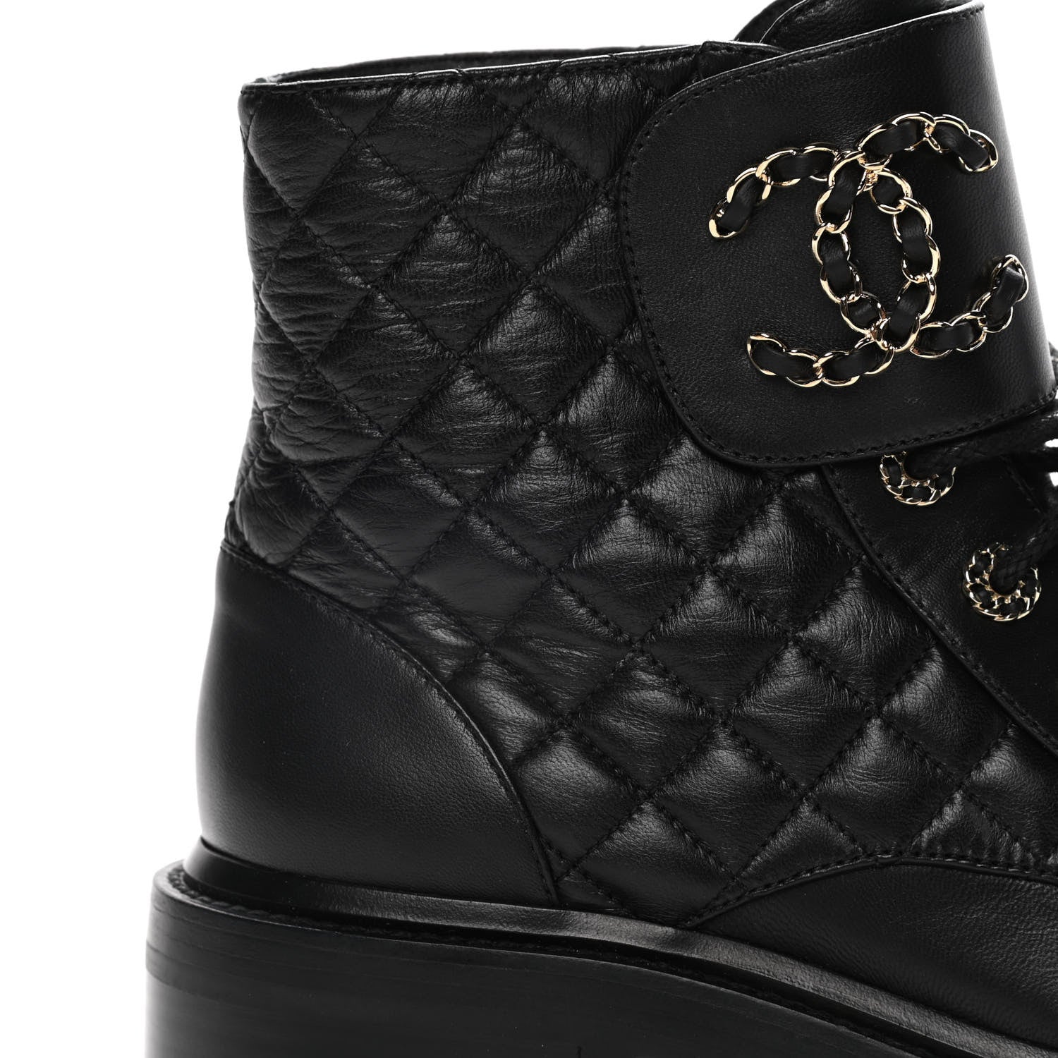 Chanel Shiny Lambskin Quilted Lace Up Combat Boots 39.5 Black 14 of 16