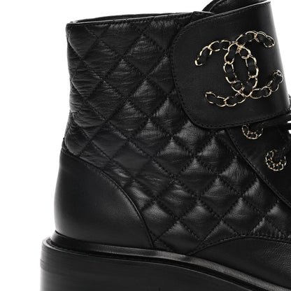 Chanel Shiny Lambskin Quilted Lace Up Combat Boots 39.5 Black 14 of 16