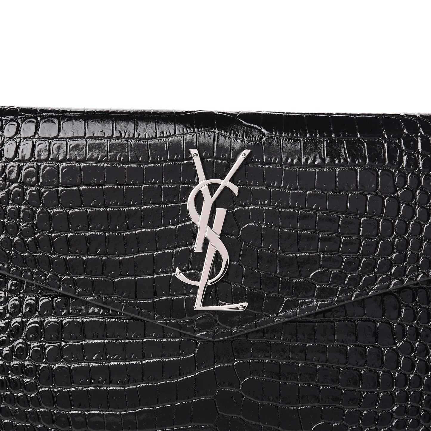 Calfskin Crocodile Embossed Uptown Monogram Clutch Black