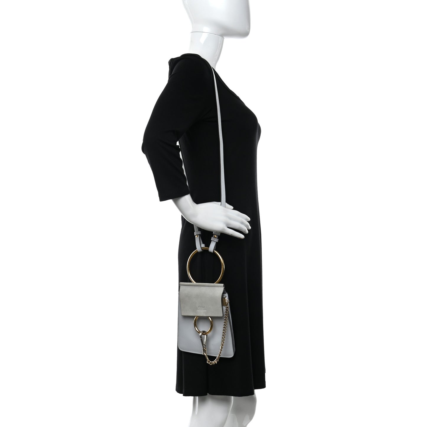 Suede Calfskin Mini Faye Bracelet Bag Airy Grey