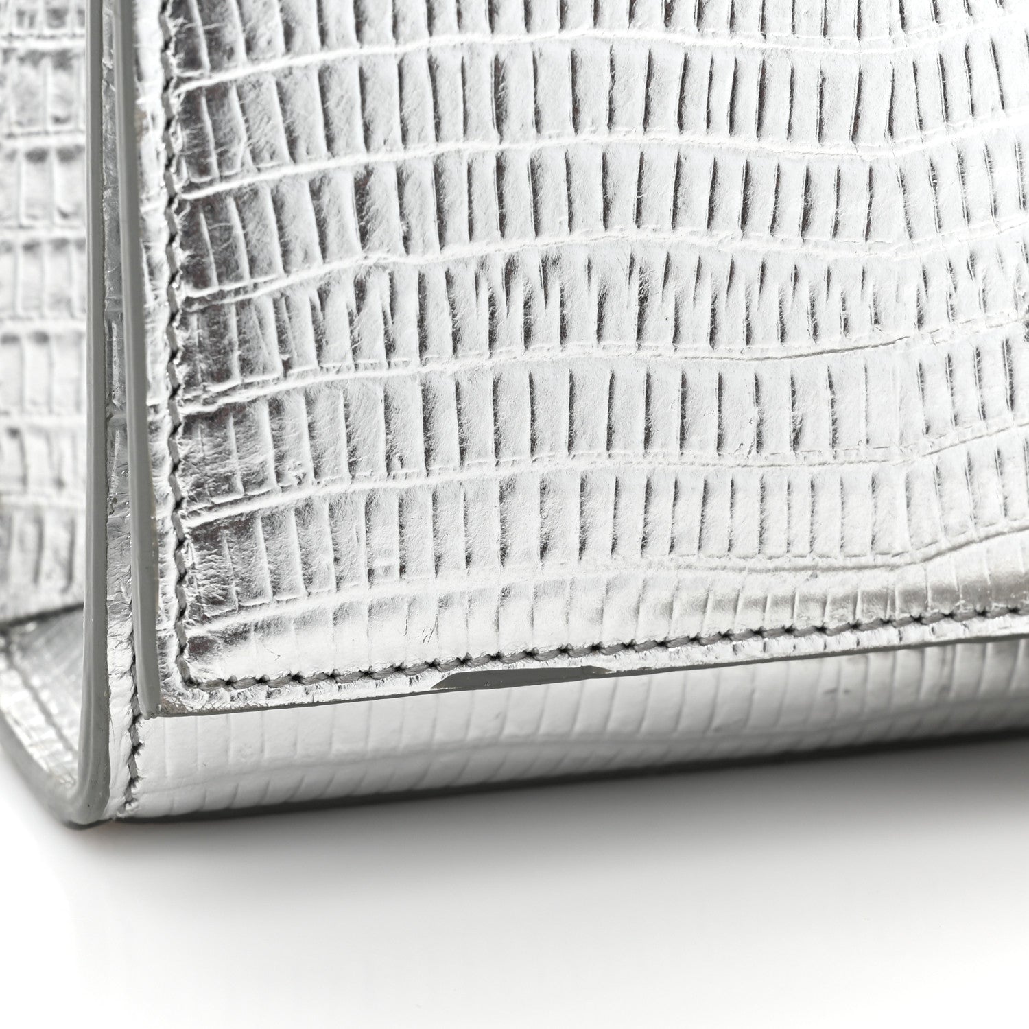 Saint Laurent Metallic Calfskin Crocodile Embossed Small Classic Monogram Kate Tassel Satchel Silver 9 of 11